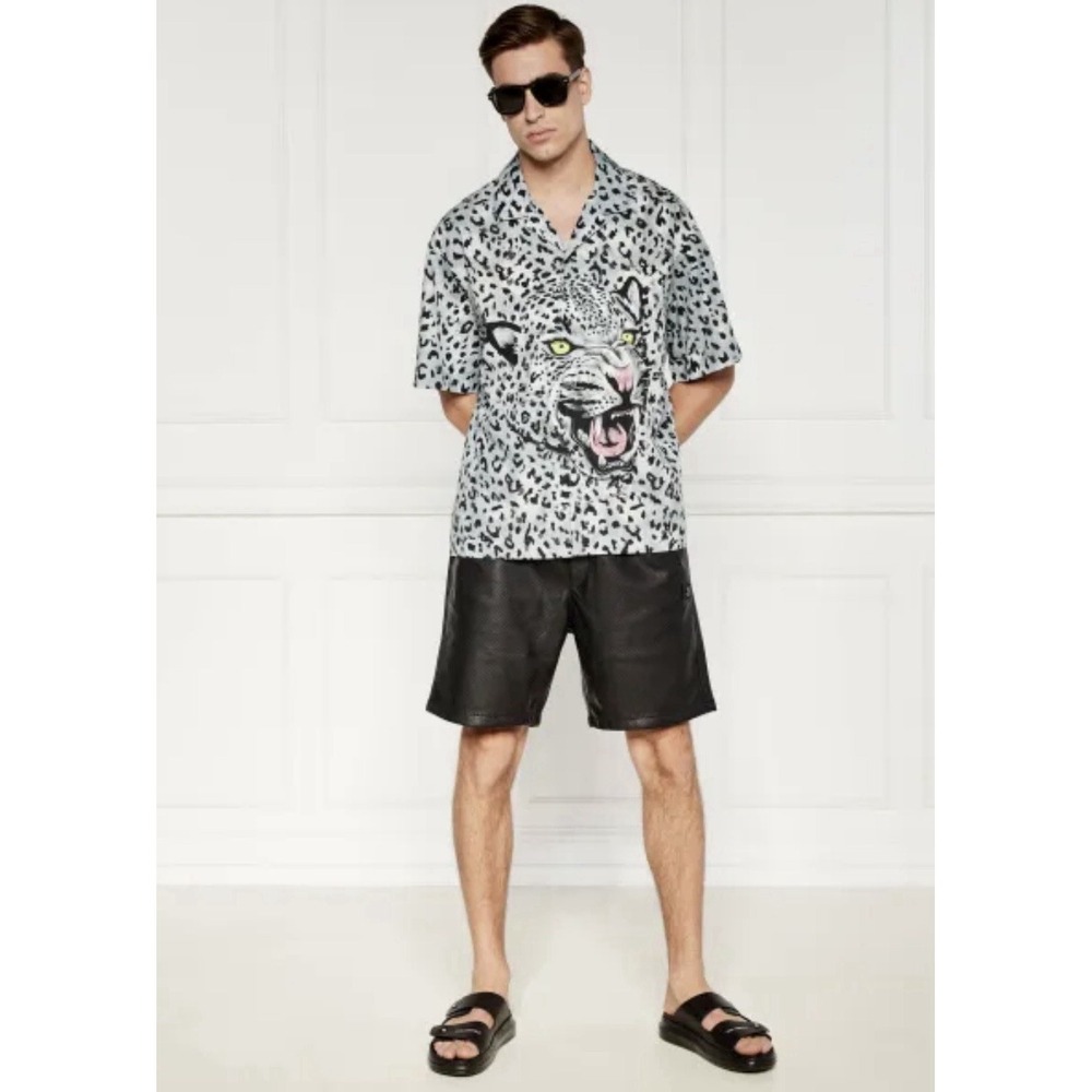 HUGO Boss Men Size XXL Egeeno Leopard Print Relaxed S/S Cotton Button Up Shirt‎